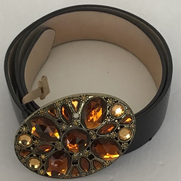 AMIEE LYNN BLACK LEATHER JEWELED BELT M/L - Picture 2 of 15